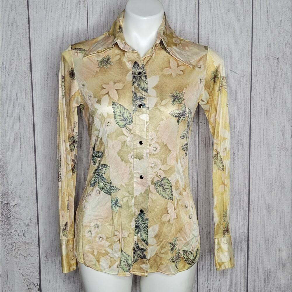 Vintage Rockies Floral/Leaf Print Dagger Collar Pearl Snap Shirt